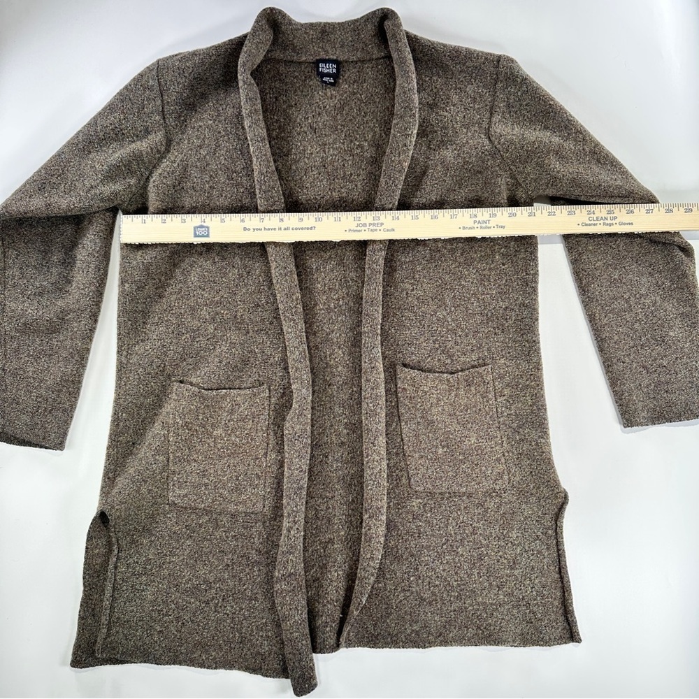 Eileen Fisher wool cardigan open front minimalist brown L - Picture 7 of 8